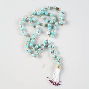 Amazonite & Rhodolite Baby Tassel Necklace
