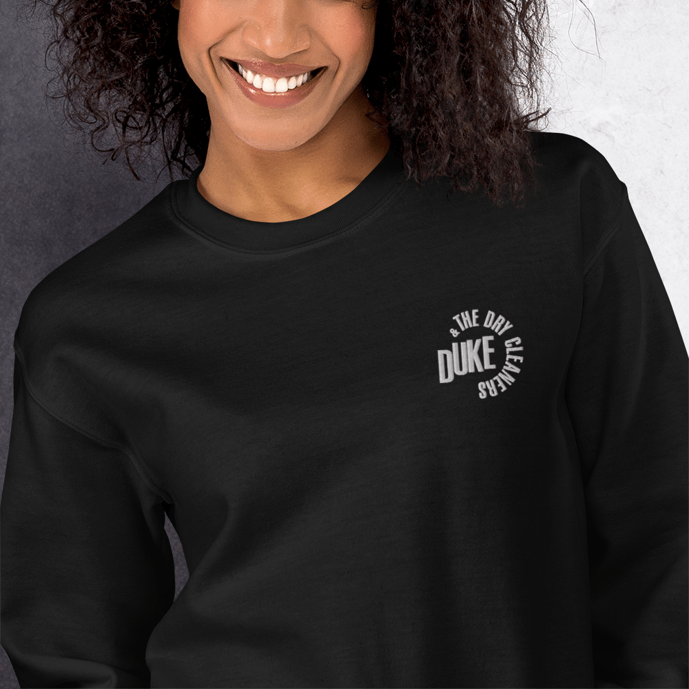 Image of Duke & The Dry Cleaners Embroidered White Logo Unisex Crew Neck Sweater