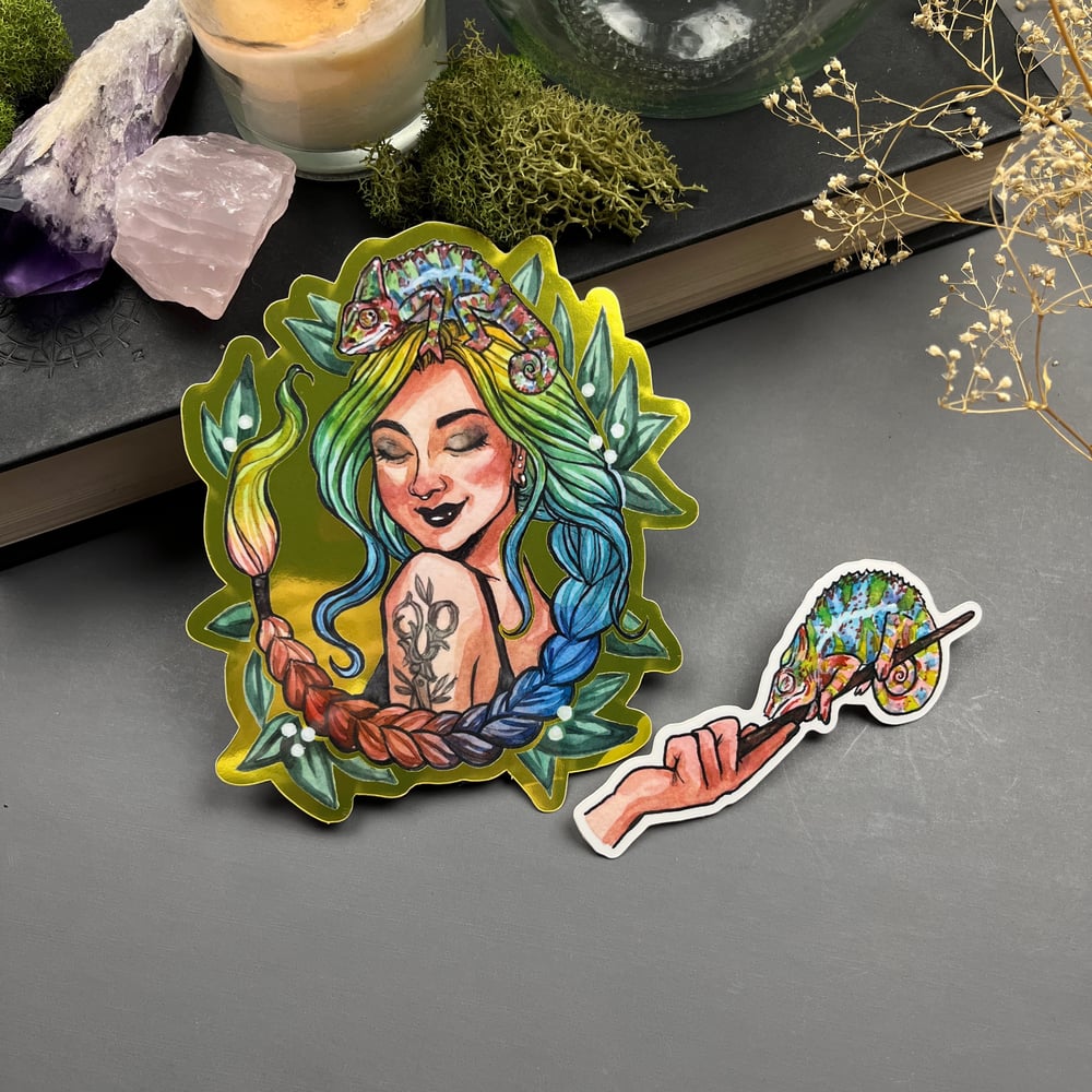 Chameleon Familiar Witch Sticker Duo