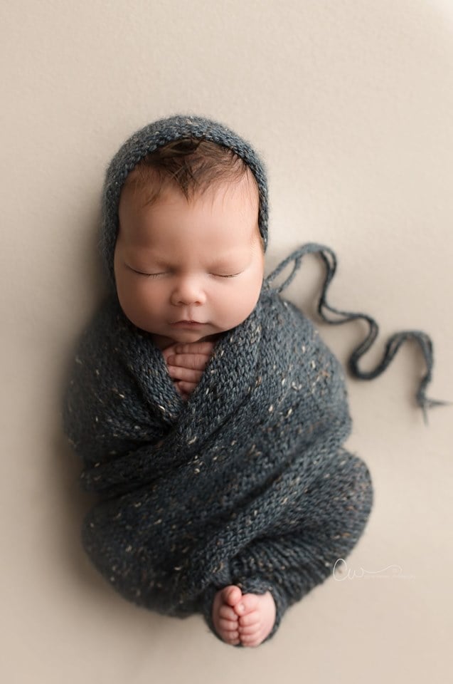 Image of Dusty Blue Tweed Knit Bonnet and Wrap