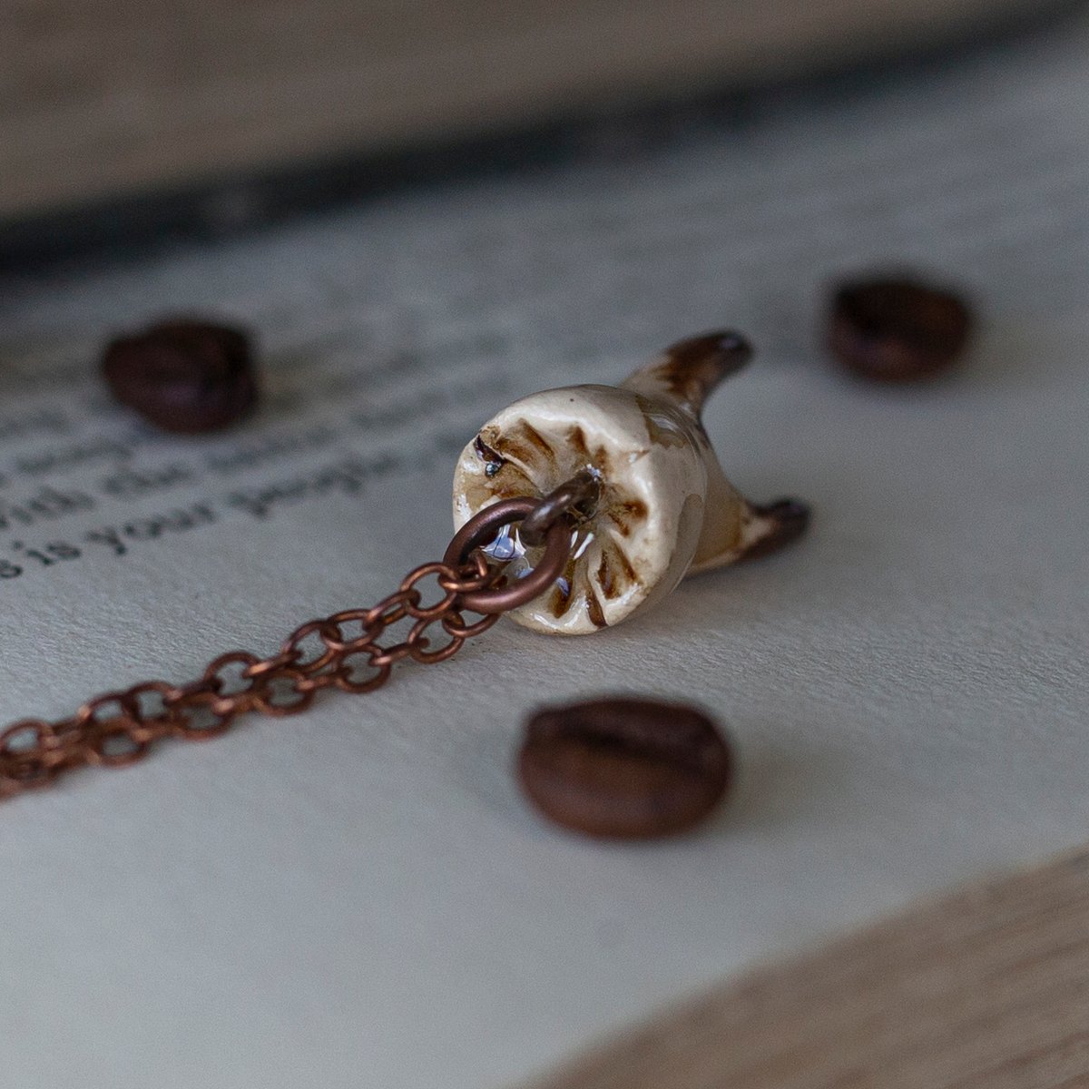 PRE-ORDER: Coffee Stained 3-Root Tooth Necklace on Copper Chain