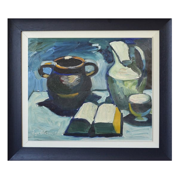 Image of 1962, Swedish Painting, 'Still Life with Book,' EYVIND OLESEN (1907 -1995)