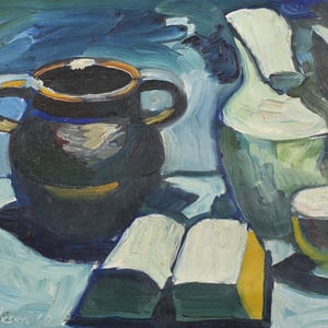 Image of 1962, Swedish Painting, 'Still Life with Book,' EYVIND OLESEN (1907 -1995)