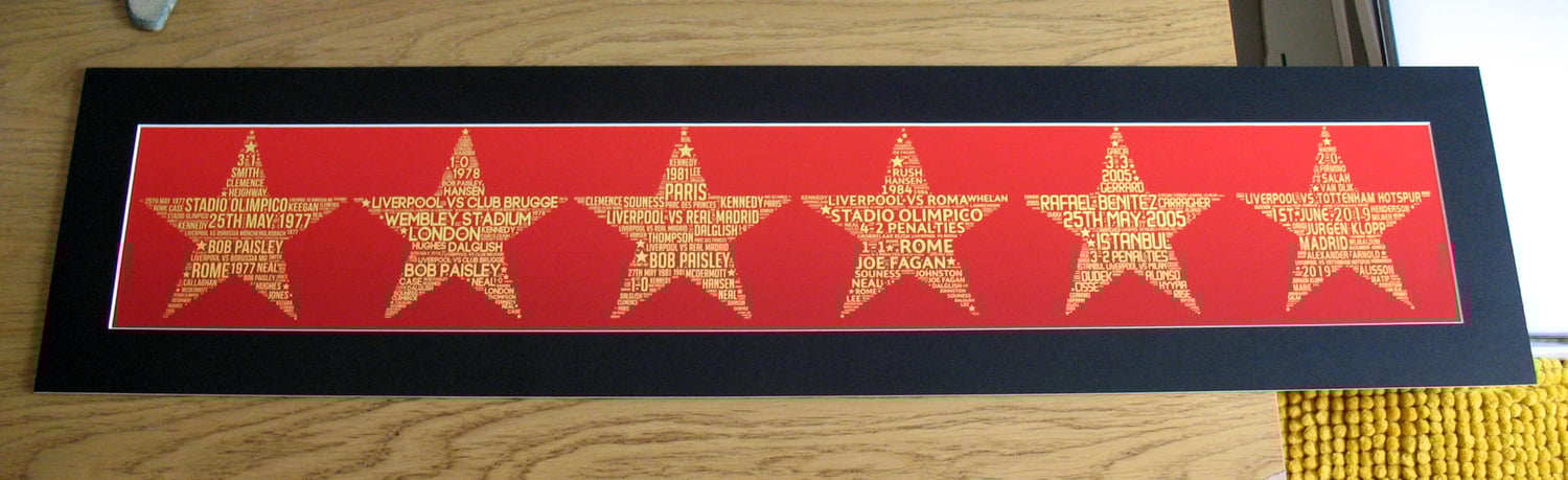 Liverpool FC Champions League 6 Stars Art - premium print - YNWA LFC