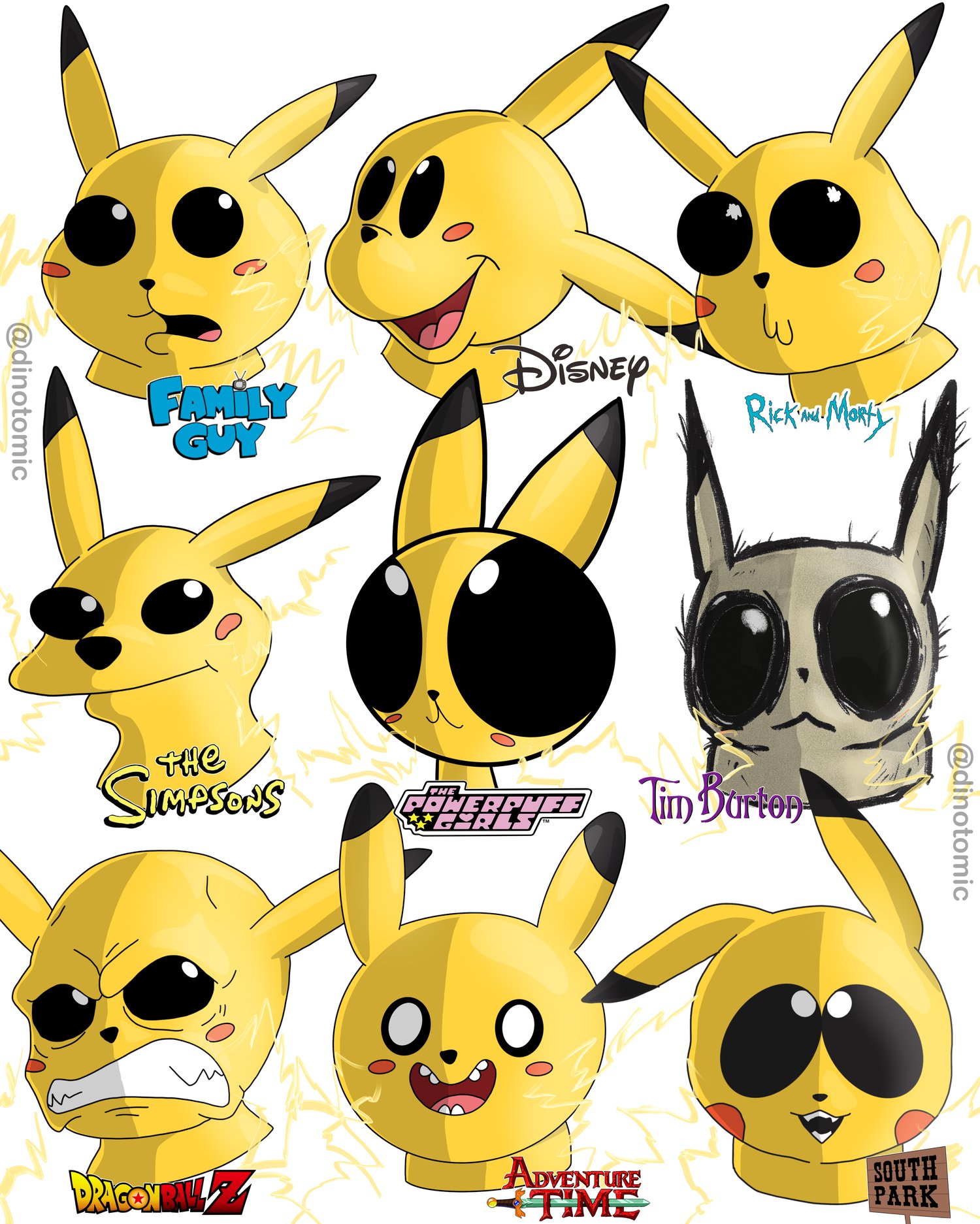 Image of #252 Pikachu in 9 styles