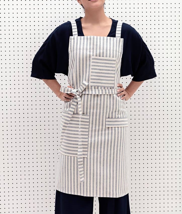 Image of Crossback Bib Apron-Denim or Stripe