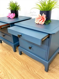 Image 4 of Stag Minstrel Bedroom Furniture Set Chest of Drawers and Bedside Cabinets Painted in Blue