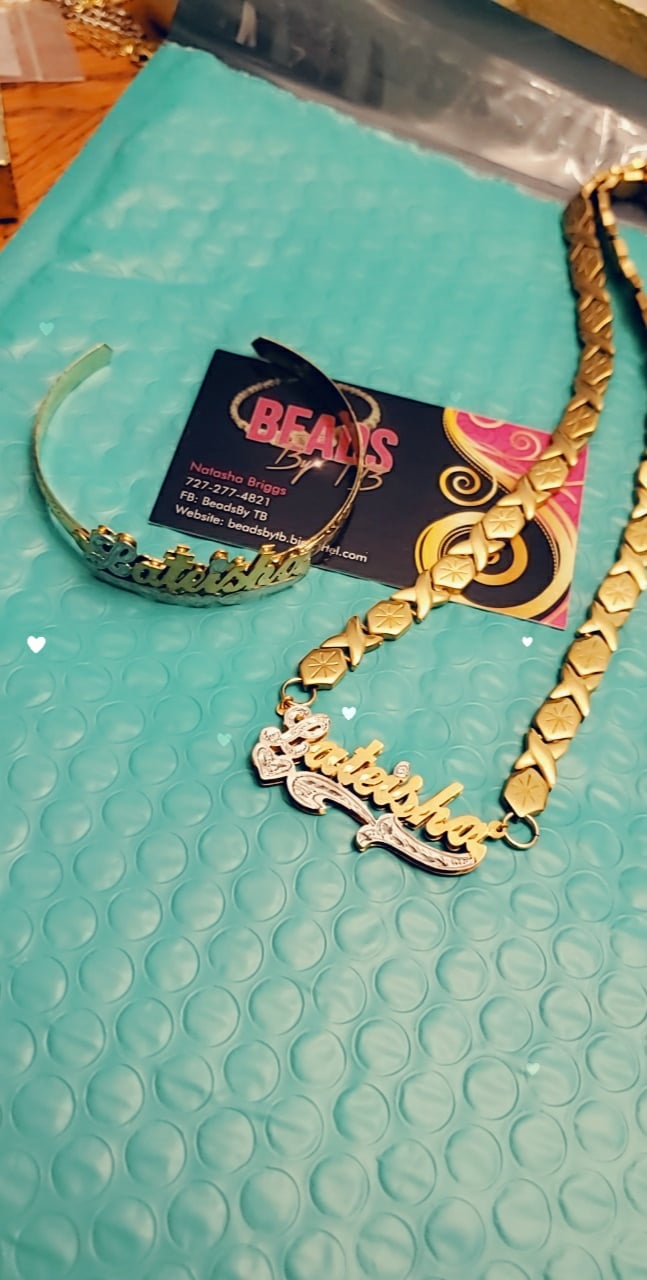 Double Plate Nameplate XOXO Necklace & Bangle Set