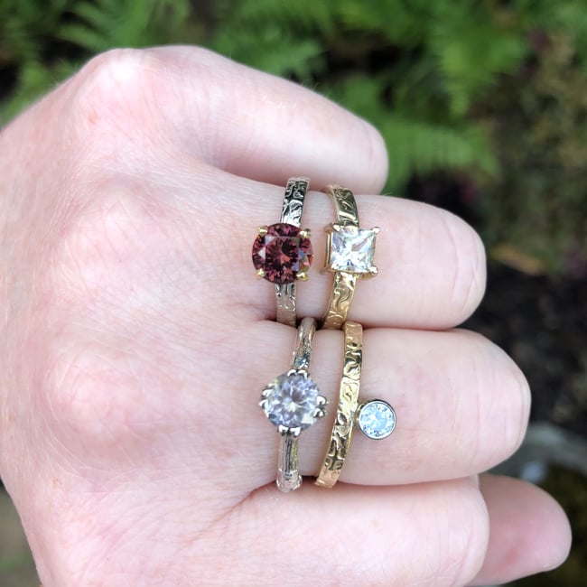 14k gold rising sun grey moissanite ring peaces of indigo