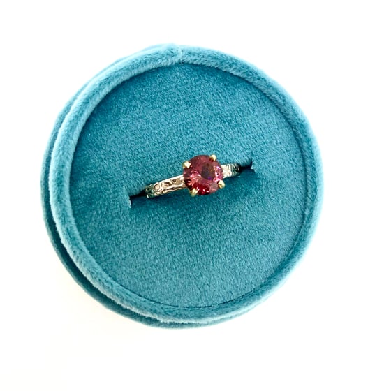 Image of red tourmaline ring in 14k and 18k gold