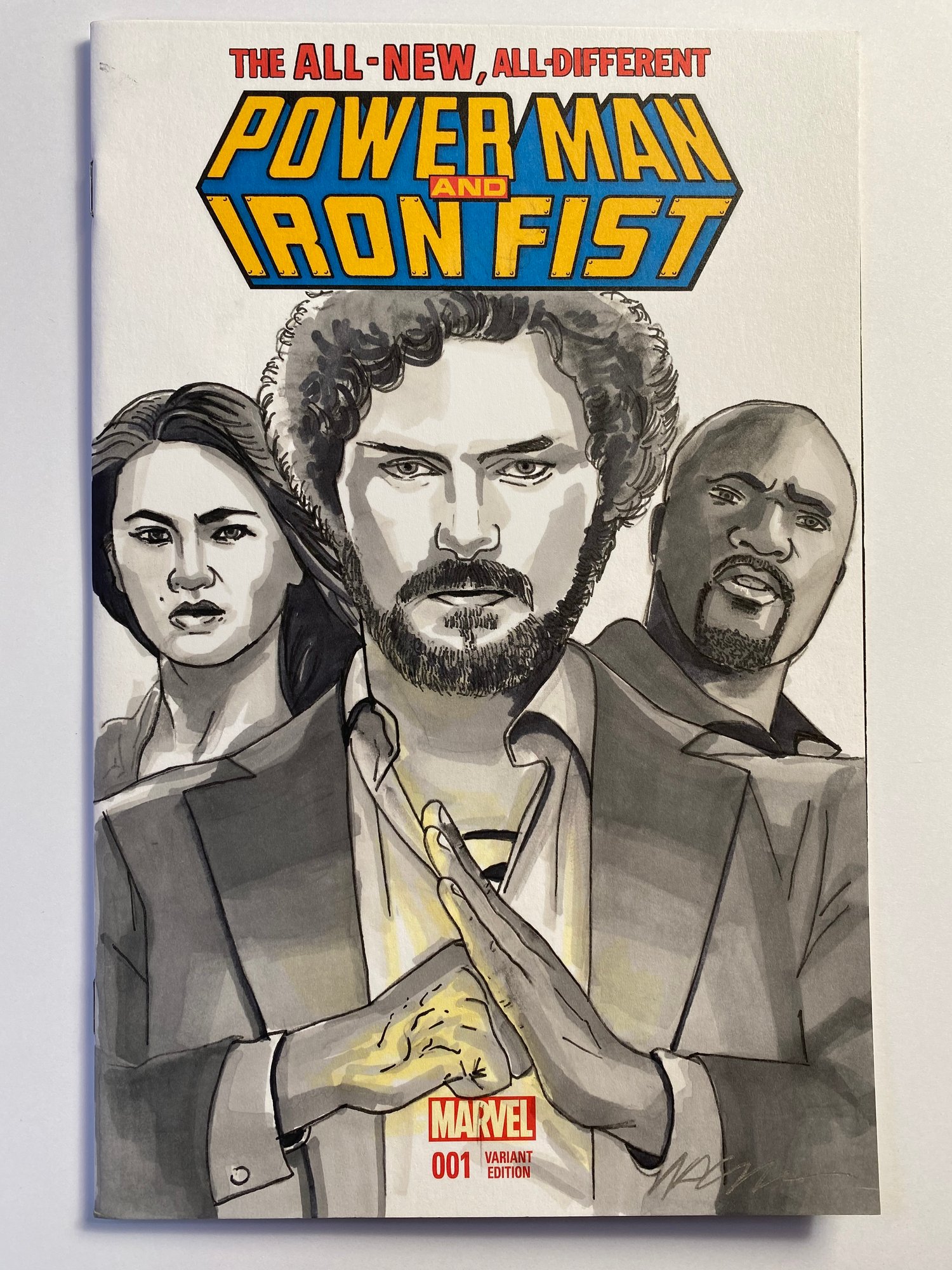 Marvel Comics Powerman & Iron Fist #1 Sketch Cover with 'Iron Fist & Friends' Original Art