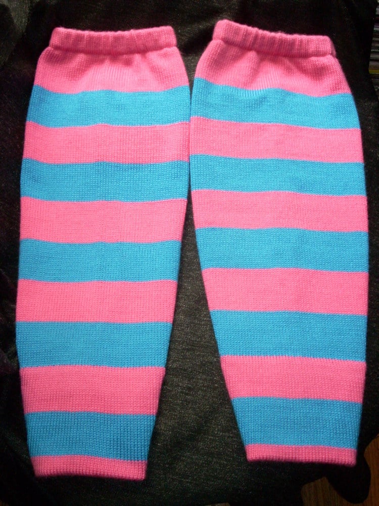 Image of Knitted Pink & Blue Striped Legwarmers