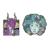 Image 1 of Mythical Mishaps Pin Set: Medusa & The Dragon