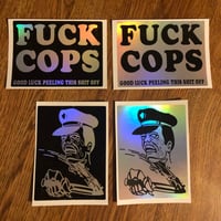 Image 3 of "F*CK COPS / CUTTHROAT" Holographic Eggshell Stickers