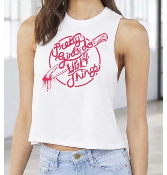 Image of Pretty in Pink White crop racerback tank 