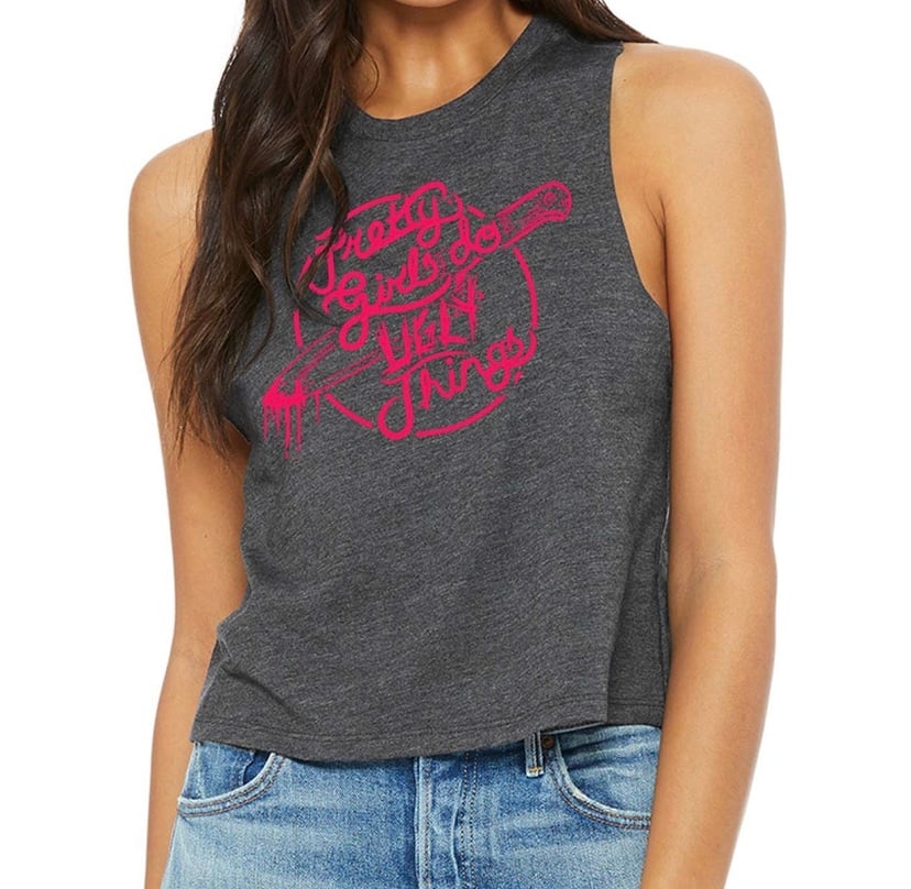 Image of Pretty in Pink Heather gray crop tank 