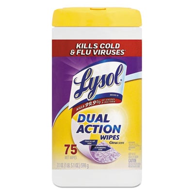 Image of LYSOL® Brand Dual Action Disinfecting Wipes, Citrus, 7 x 8, 75/Canister