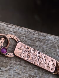 Image 3 of Be Still upcycled rustic copper & amethyst mantra pendant 