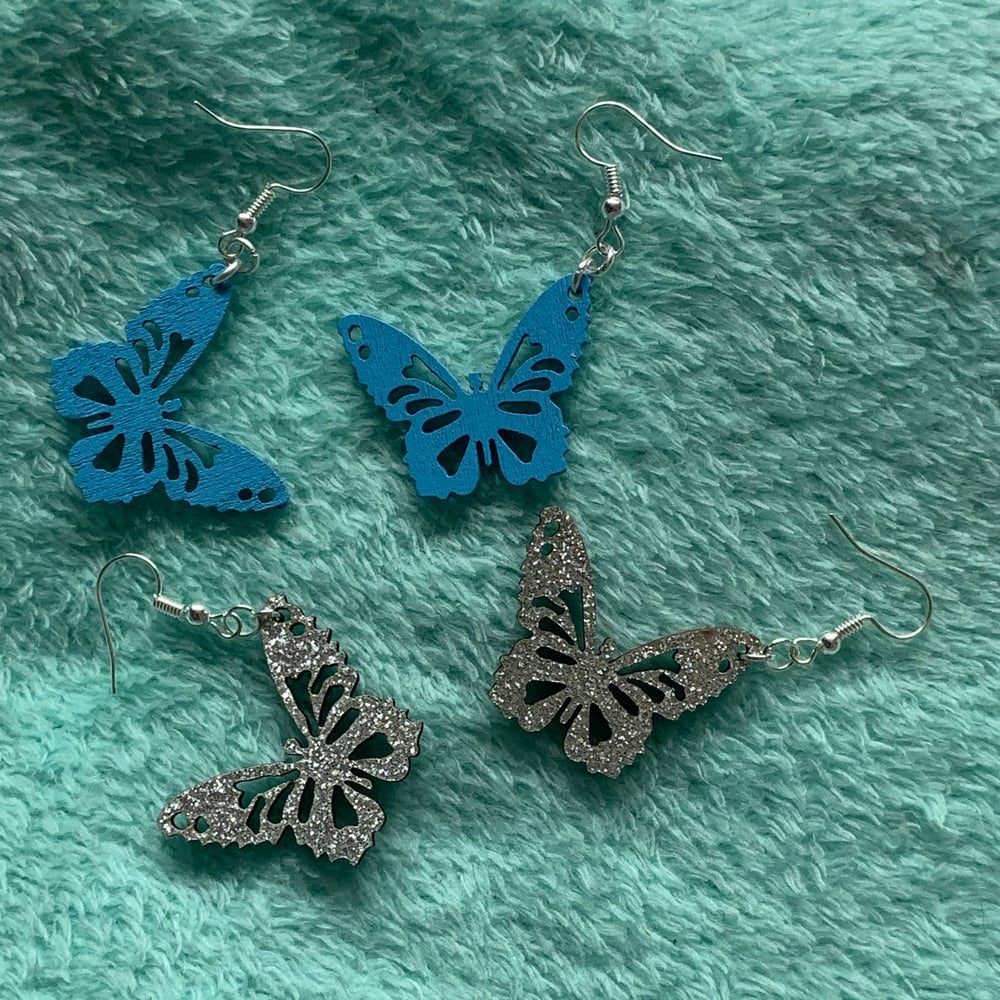 Image of Wooden butterfly earrings 