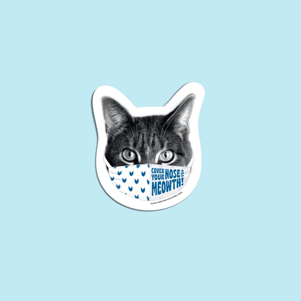 Image of cat face mask sticker - face mask sticker - cat pun -quarantine cat decal