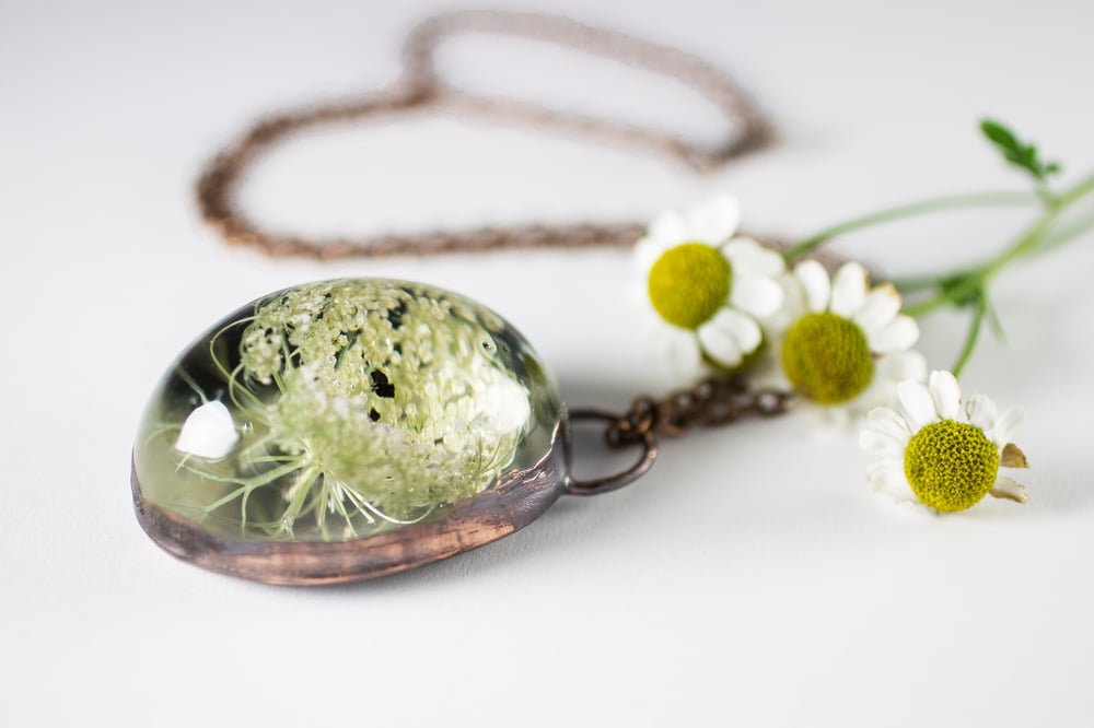 Image of Queen Anne's Lace (Daucus carota) - Copper Plated Necklace #1