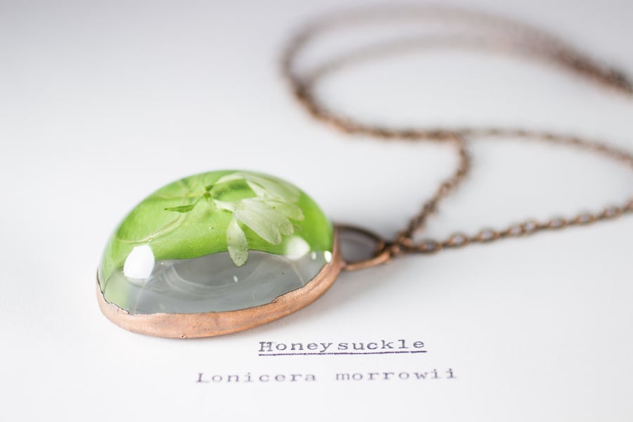 Image of Honeysuckle (Lonicera morrowii) - Copper Plated Necklace #1