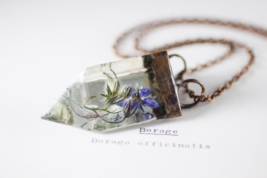 Image of Borage (Borago officinalis) - Small Copper Prism Necklace #1