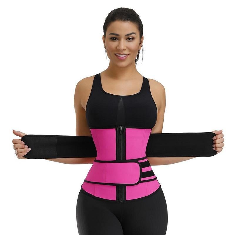 Image of Rose Red Neoprene Waist Cincher Double Belts 