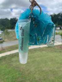 Customized Initial Keychain w/ Fur ball + Lip gloss