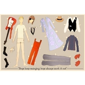 Image of David Bowie paper doll screen print by Claudia Varosio
