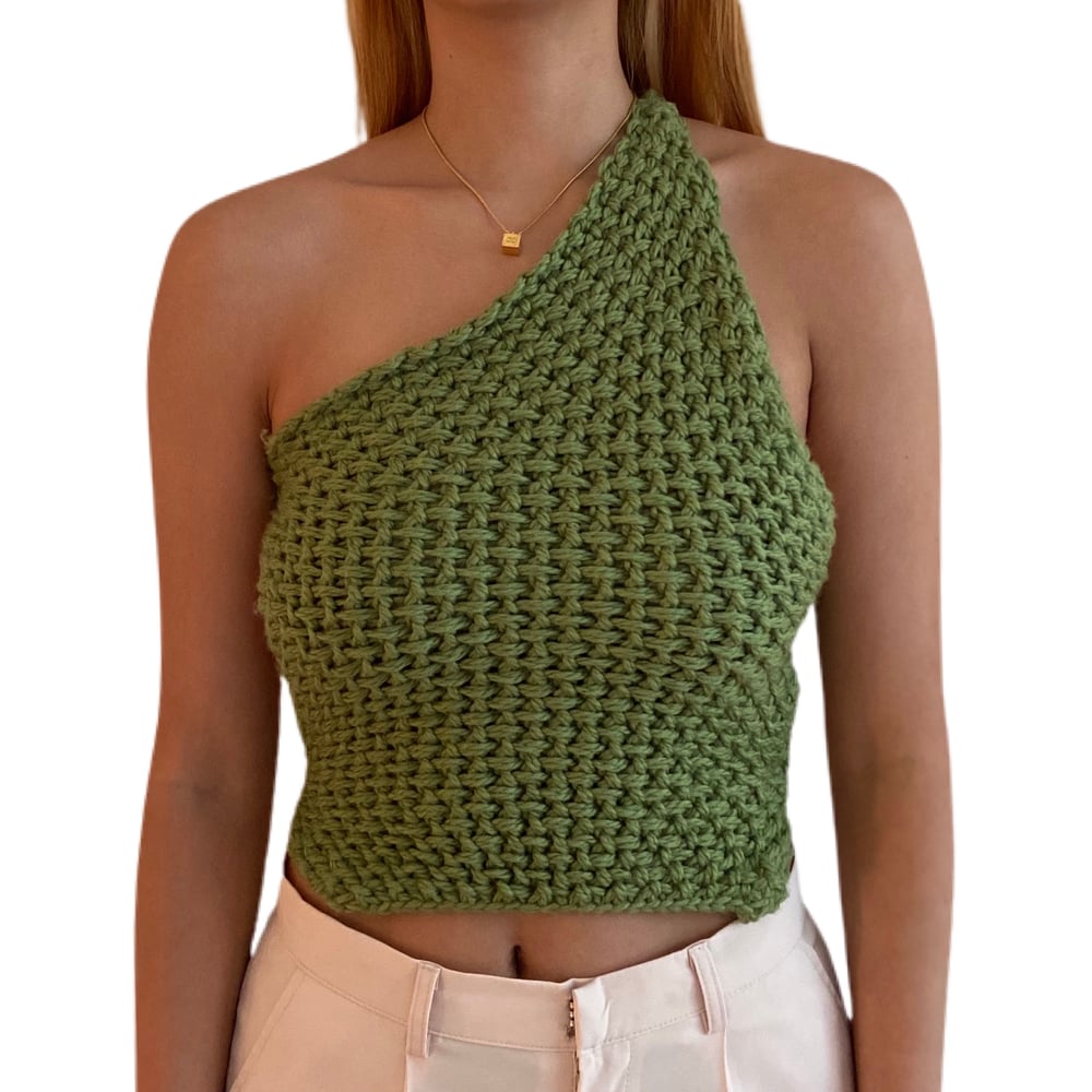 Image of One Shoulder Knit Top - Moss