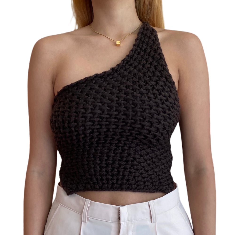 Image of One Shoulder Knit Top - Bitter Chocolate