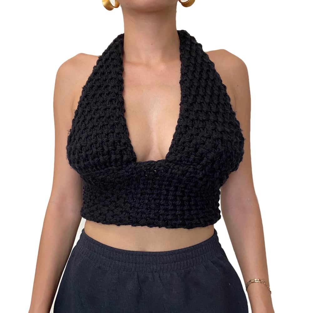 Image of Halter Knit Crop Top - Black