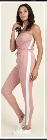 Image 1 of Regular Size Halter Stirped Side Jumpsuit 