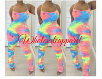 Image 1 of Regular Size Boss Babe R Rouched Bottom Tye Dye Jumpsuit 