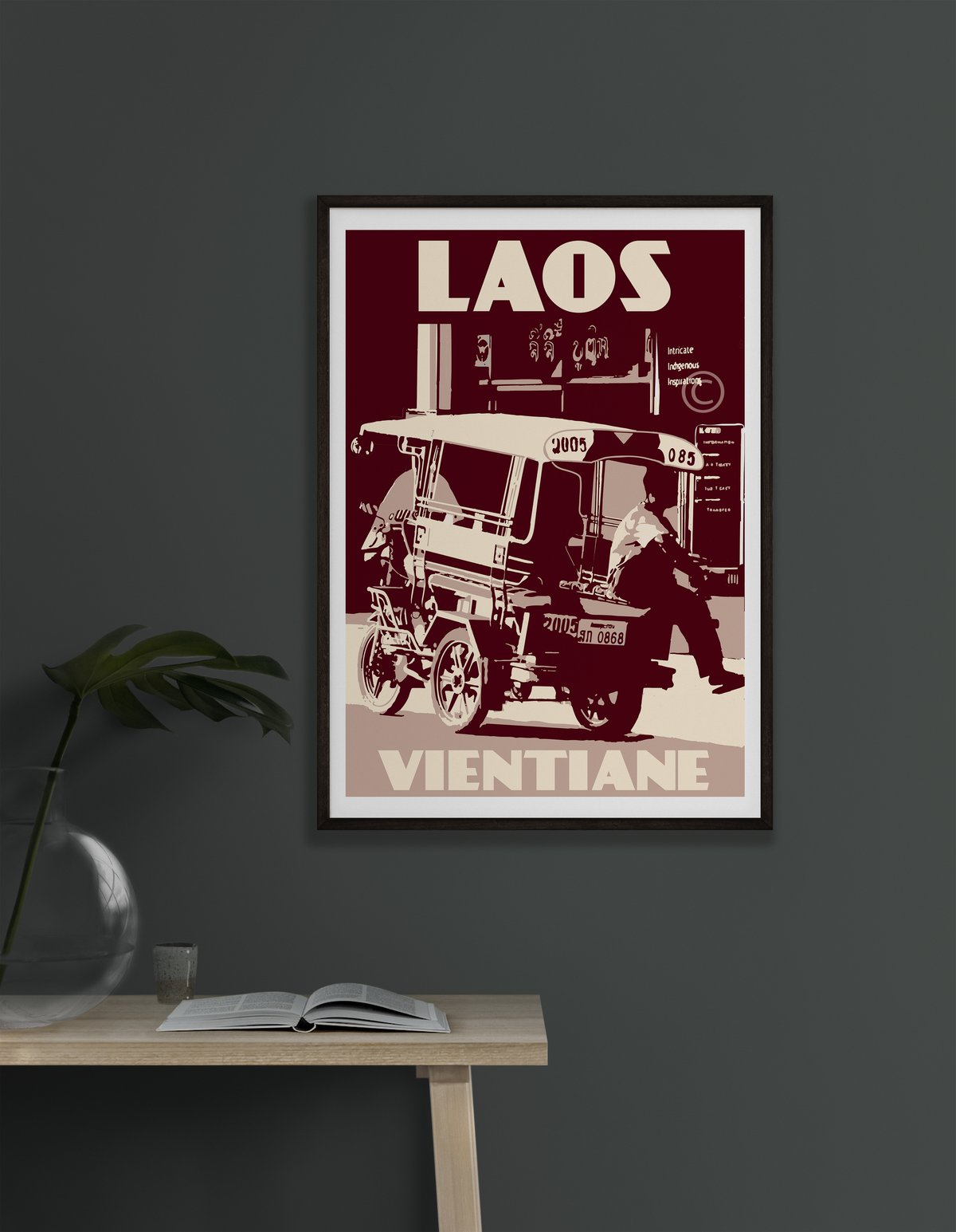 Image of Vintage poster Laos - Vientiane - Tuktuk - Fine Art Print - Purple