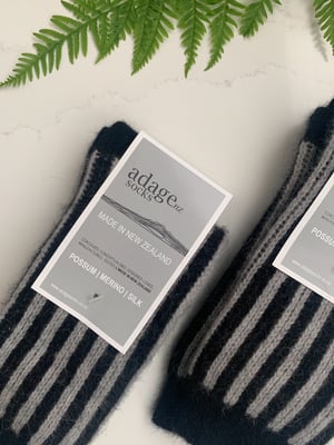 Image of Luxury Possum Socks  - Dove Grey & Black Stripes
