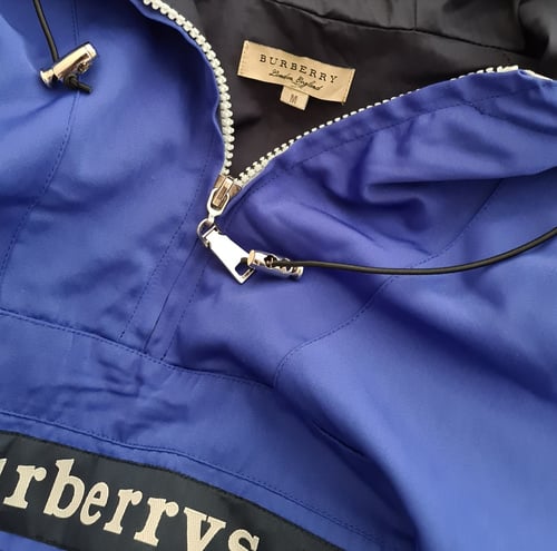 Image of Vintage Burberry "Royal Blue Spell-out" Half-Zip Anorak / Medium