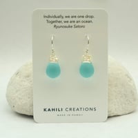 Image 3 of Aqua Blue Frosted Earrings Frosted Glass Cultured Freshwater Seed Pearls Sterling Silver 