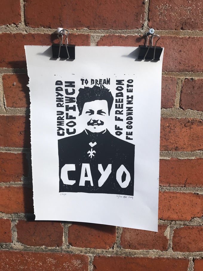 Image of Cayo. Cymru Rhydd. To Dream of Freedom. A4 Linocut print.