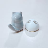 Image 4 of Gray Kitty With Skull Mask Ceramic Figurine 2