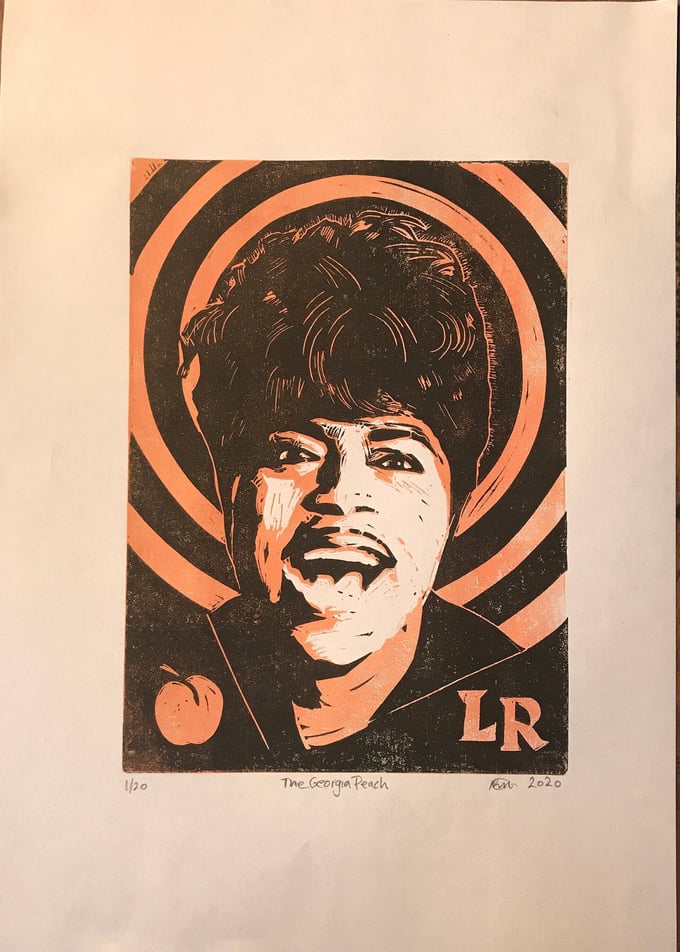 Image of Little Richard. Hand Made. Original A4 linocut print. Limited/signed.