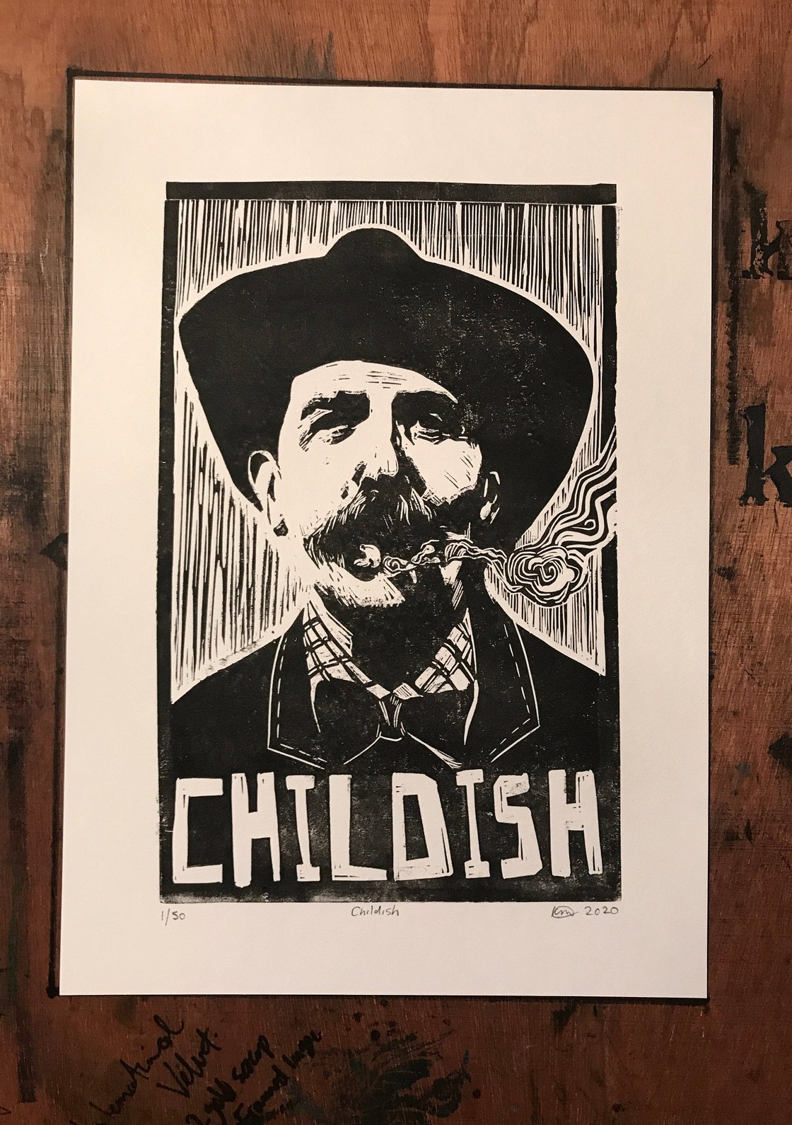 Image of Billy Childish. Hand Made. Original A4 linocut print. Limited and Signed. Art.