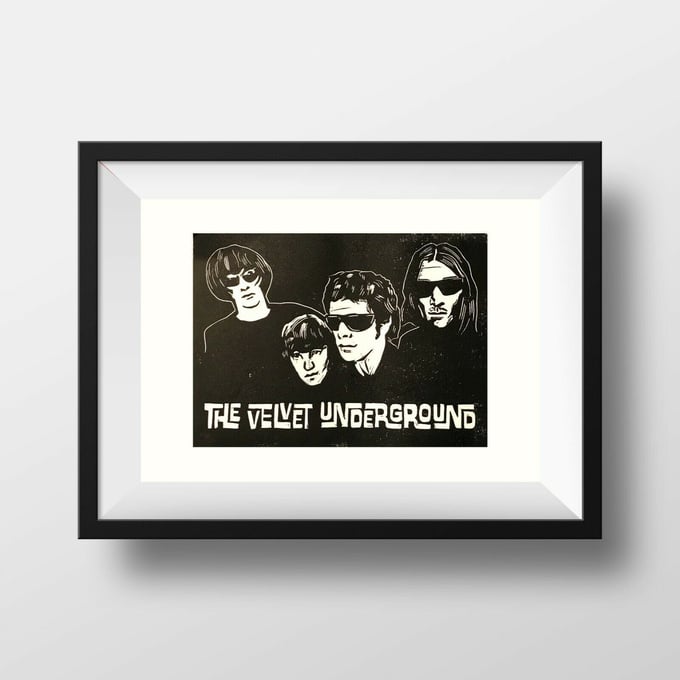 Image of The Velvet Underground. Original lino cut print. A4 acid free paper. Signed.