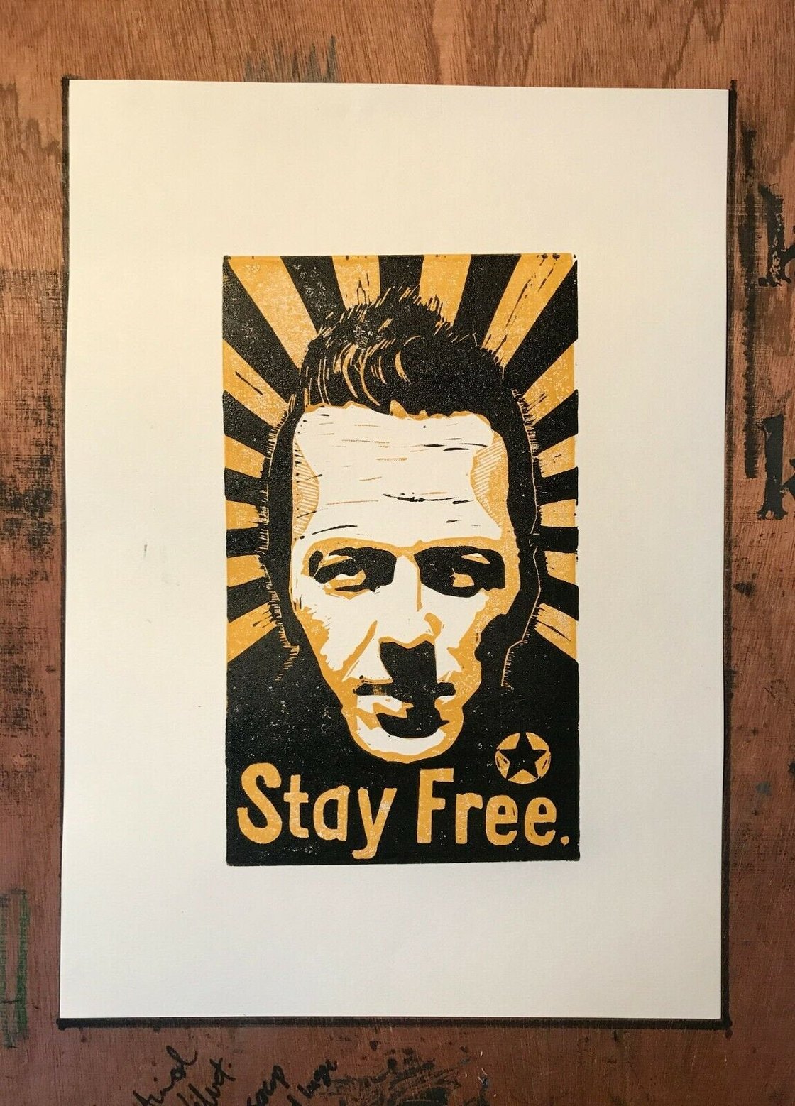 Image of Joe Strummer. The Clash. Hand Made. Original A4 linocut print. Limited/signed.