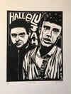 Happy Mondays. Shaun &amp; Bez. Hand Made. Original A4 linocut print. Limited and Signed. Art.