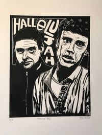 Image 1 of Happy Mondays. Shaun &amp; Bez. Hand Made. Original A4 linocut print. Limited and Signed. Art.