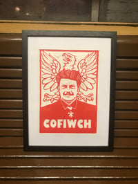 Image 2 of Cofiwch Cayo. Yr Eryr Wen. (coch) Cymru. Wales. A4 Handmade Linocut print.