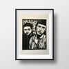 Happy Mondays. Shaun &amp; Bez. Hand Made. Original A4 linocut print. Limited and Signed. Art.