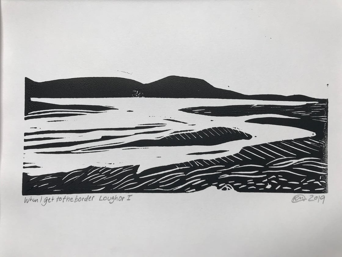 Image of View From Loughor bridge. Original linocut on A4 archival paper.